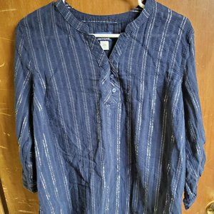 Dark Blue with Silver Stripes Blouse - Large